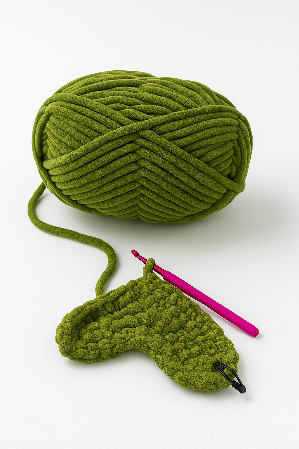 Super Bulky Chenille Yarn in Green | Blanket Yarn (8mm, 200g/50m Hank)